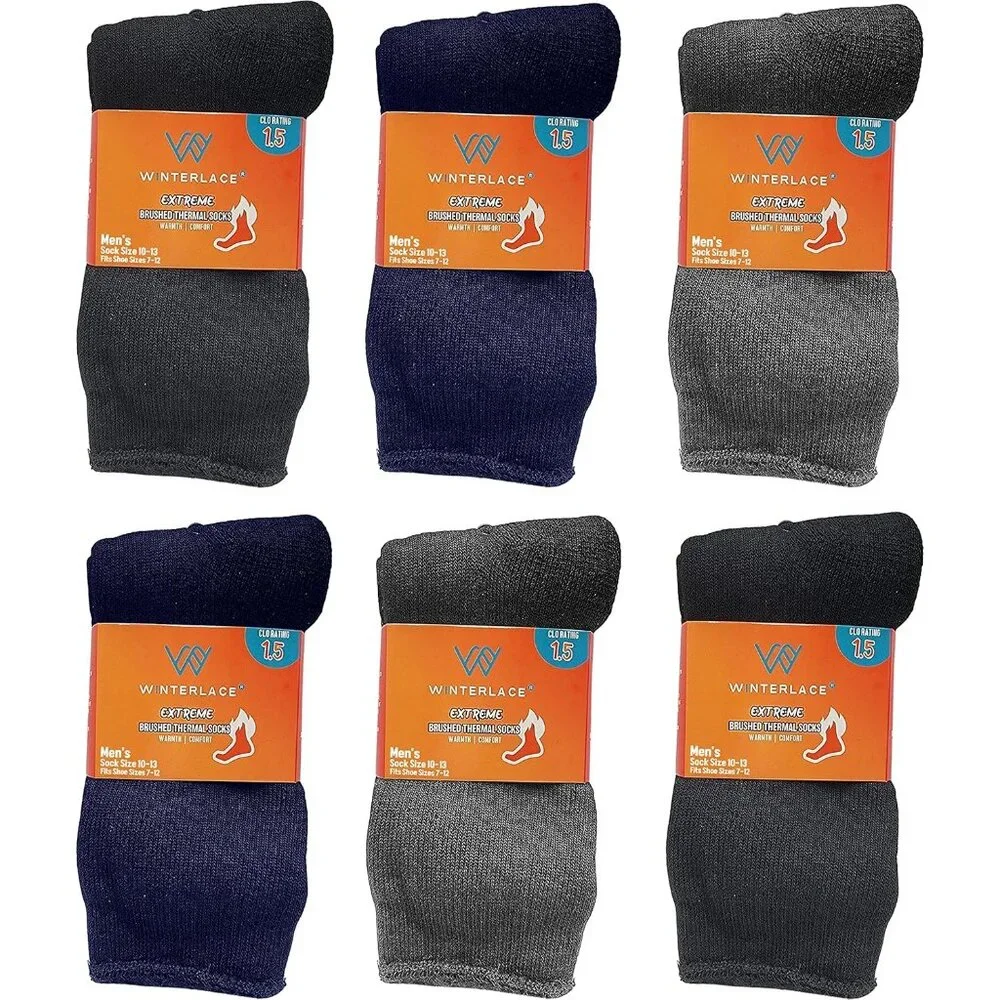 6 Pairs Mens Thermal Socks, Brushed Interior Warm Winter Thick Heavy Duty Cushio
